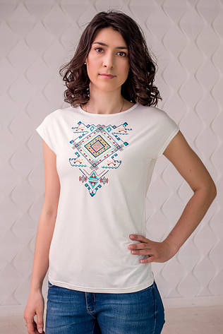 Жіноча блуза Геометрія на молочному, рукав-кімоно