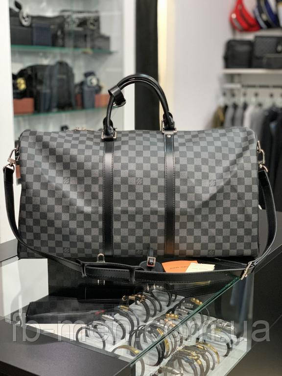 Дорожня сумка Louis Vuitton сіра шашка | Чоловіча шкіряна сумка чудової якості Луї Віттон