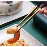 Набір металевих столових приборів у футлярі 3 предмети, Золотий із зеленим, фото 5