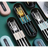 Набір металевих столових приборів у футлярі 3 предмети, Золотий із зеленим, фото 6