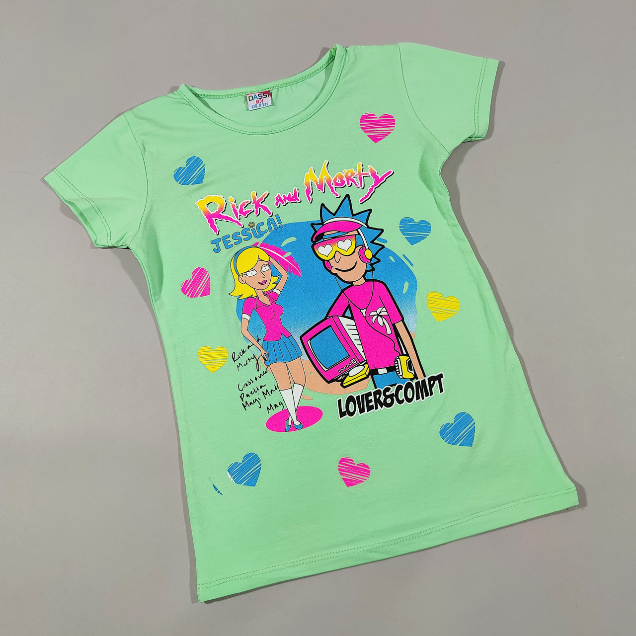 ОПТОМ Дитячі футболки для дівчаток 4,5,6,7,8 років Rick and Morty салатова