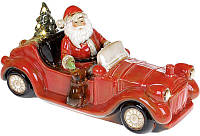 Декор новогодний «Санта в красном автомобиле» с LED подсветкой 36х14х18см