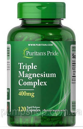 Магній-цитрат, магній-оксид, магнію аспартату Puritan's Pride Triple Magnesium Complex 400 мг 120 капс., фото 2