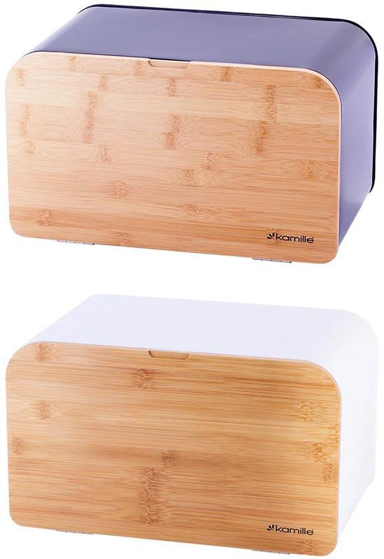 Хлібниця Kamille Breadbasket Steel&Bamboo 35х21.5х21см з нержавіючої сталі, фото 1