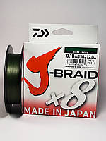 Шнур Daiwa J-Braid x8 0.18mm. 150m. Dark Green