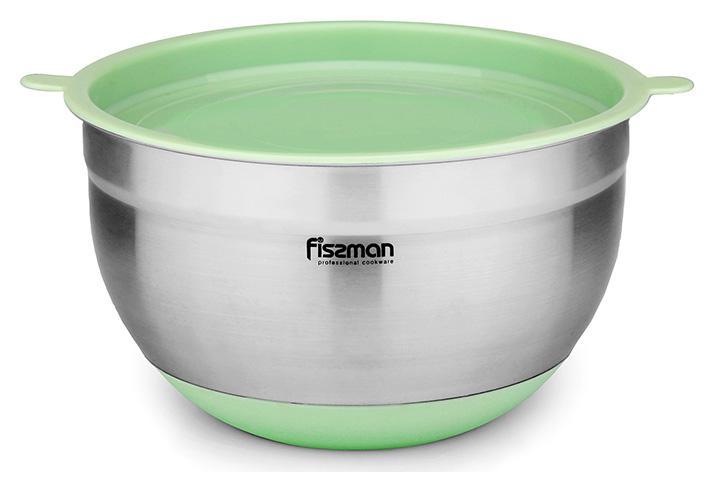 Миска Fissman MIRABELLE 3л з нержавіючої сталі з салатовою пластиковою кришкою