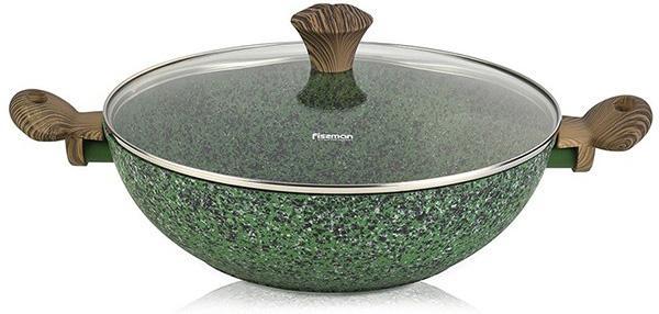 Вок Fissman Malachite Ø30см з антипригарним покриттям EcoStone зі скляною кришкою