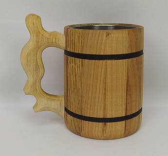 Дерев'яний пивний кухоль з металевою вставкою ручної роботи 0.5 л | Кружка для пива та інших напоїв