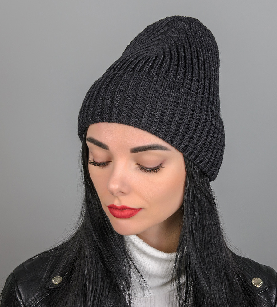 Демісезонна в'язана шапка (С2212), Чорний, фото 1