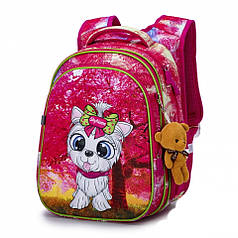 Рюкзак шкільний ортопедичний для дівчинки 1-4 класу на три відділи малюнок милий песик Winner One SkyName R1-025