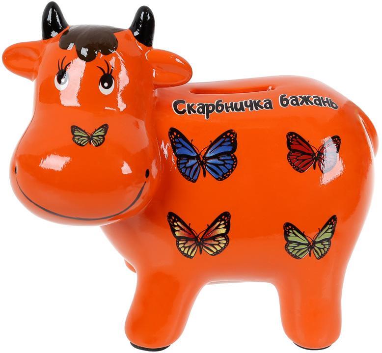 Скарбничка керамічна Корівка «Скарбничка бажань» 14х17см, помаранчева