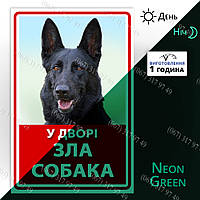Табличка обережно зла собака з фотографією Вашого собаки — світиться в темряві вночі, виготовимо за 1 годину