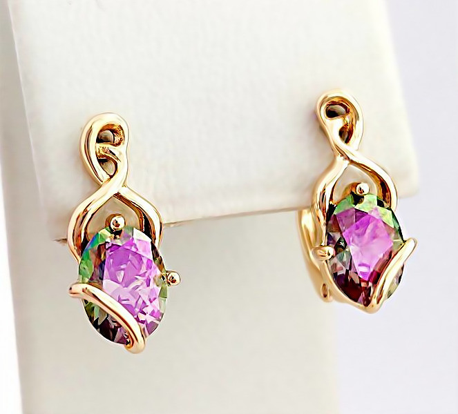 Сережки ХР. Позолота 18К. Камені: містичний кварц. Діаметр: 1.6 см