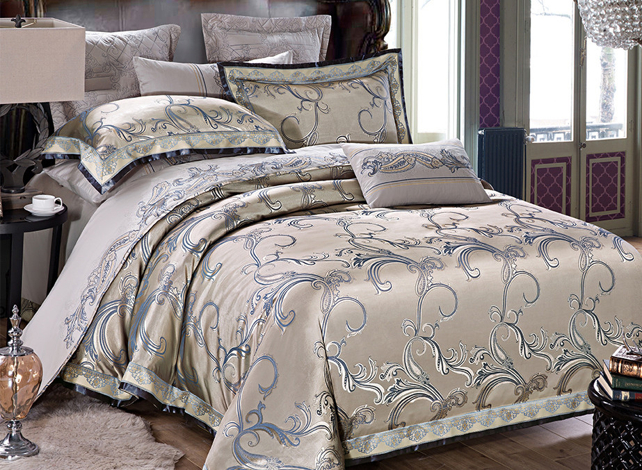 Двоспальна постільна білизна жакард сатин 180х220 Розкішна постільна білизна з 4 наволочками (19164), фото 1