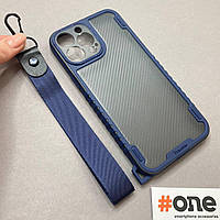 Чехол для iPhone 13 Pro Max со шнурком ремешком защитой для камеры на телефон айфон 13 про макс синий P6C