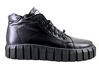 Ботинки женские молодёжные на толстой подошве со шнуровкой чёрные Medium код-(135ч)