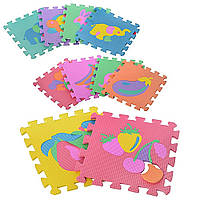 Коврик-пазл мозаика Животные и фрукты М 0376 игрушка детская развивающая обучающая 10 элементов EVA для детей