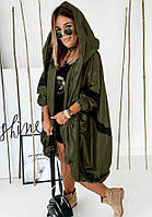 Стильный женский плащ куртка ветровка парка с капюшоном Цвет черный беж хаки Размеры: 42-48