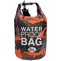 Водонепроницаемый гермомешок с плечевым ремнем Waterproof Bag 5л TY-6878-5 (Камуфляж оранжевый)