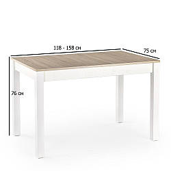 Обідній розсувний прямокутний стіл Halmar Maurycy 118-158х75 см дуб сонома для кухні на білих ніжках
