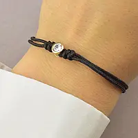 Браслет чорна нитка на зап'ястку з фіанітом 18 см