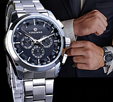 Годинники механічні з металевим ремінцем, Чоловічі класичні годинник з автоподзаводом срібні, фото 5