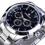 Годинники механічні з металевим ремінцем, Чоловічі класичні годинник з автоподзаводом срібні, фото 9