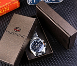 Годинники механічні з металевим ремінцем, Чоловічі класичні годинник з автоподзаводом срібні, фото 10