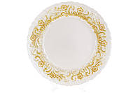 Сервировочная тарелка стеклянная, цвет - белый с золотым узорным кантом, 33см