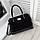 Жіноча каркасна сумка ділова класична сумочка середня чорна замша+екошкіра, фото 2