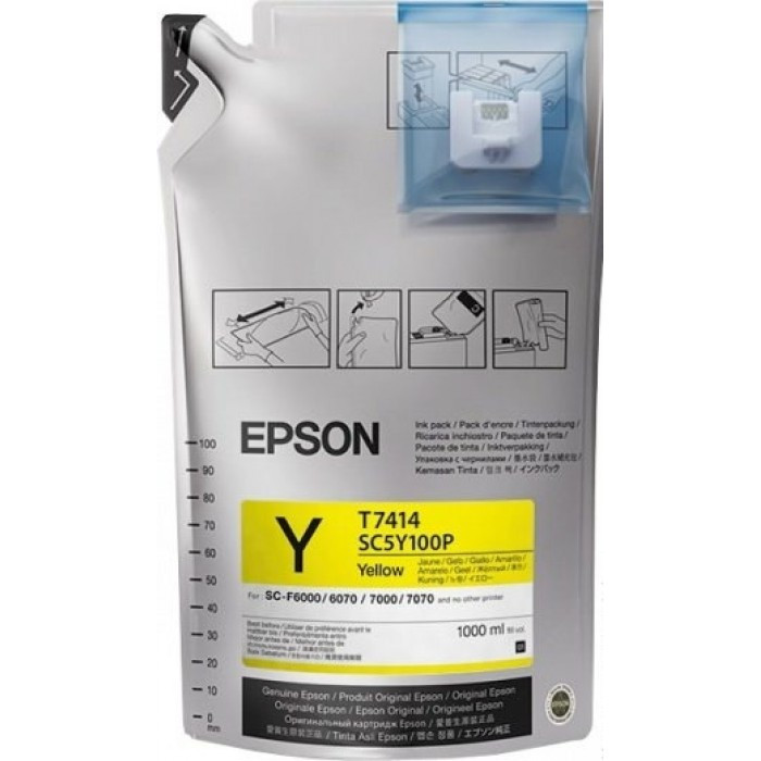 T7414 Жовте чорнило EPSON для сублімаційного друку 1 літр, SC-F6000/6200/F7000/7200/9200, фото 1