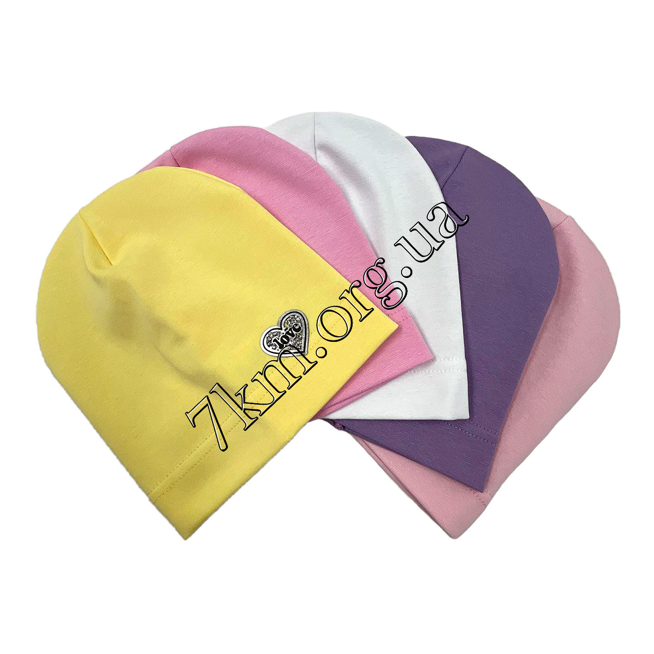 Шапка дитяча Оптом одинарний трикотаж для дівчаток 0,6-2 роки "love" Польща, фото 1