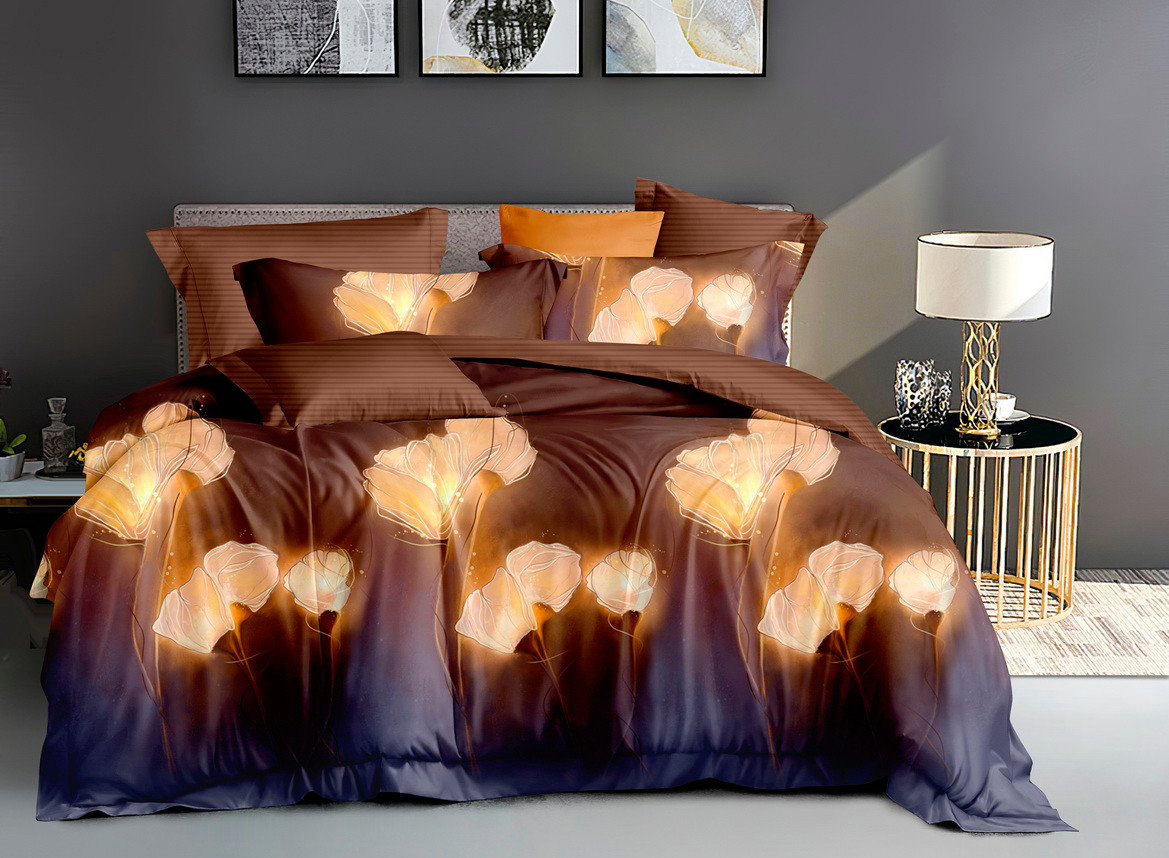 Сатинова постільна білизна двоспальна 180х220 Щільна постільна білизна (19189) Фотопринт Компаньйон, фото 1
