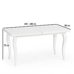 Обідній розсувний прямокутний стіл Halmar Mozart 140-180х80 см білий глянсовий для вітальні на чотирьох ніжках