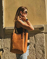 Женская сумка шоппер большая из натуральной кожи ручная работа рыжая Shoрper