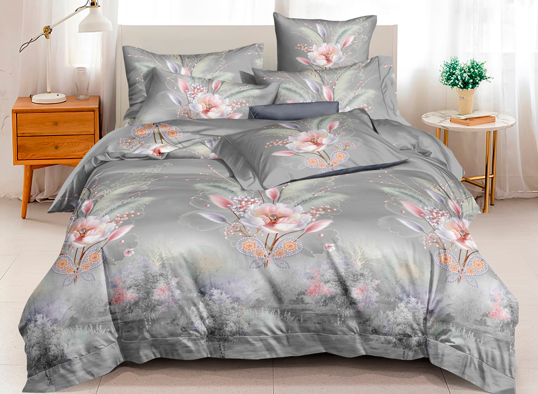 Постільний комплект двоспальний 180х220 Сатин Люкс (19235) Двостороння постільна білизна з 4 наволочками, фото 1