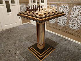 Дерев'яний шаховий стіл "Bright Victory" і шахи з різьбленням по дереву ручної роботи. Інкрустація намистинами
