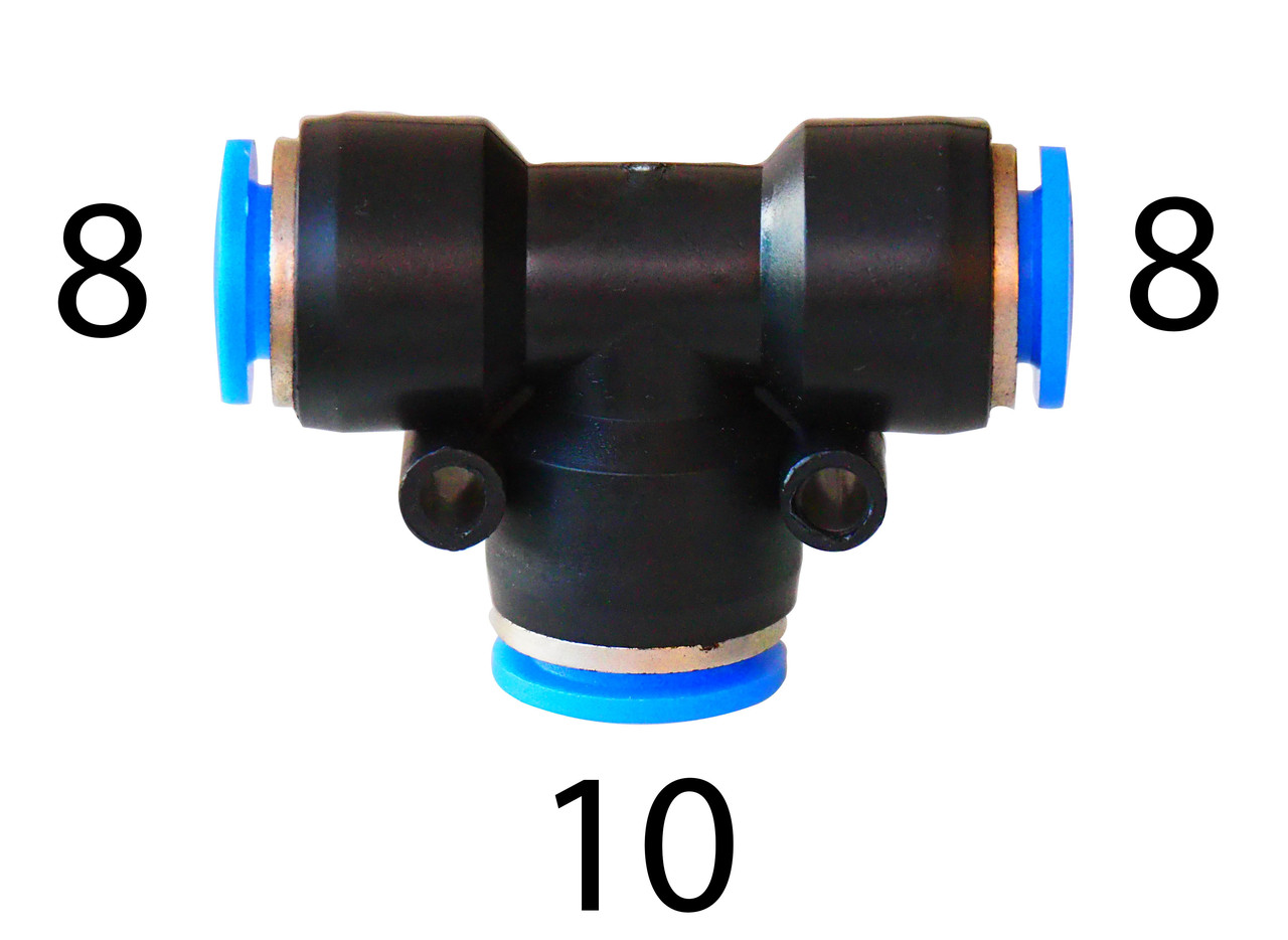 Трійник пуш фітінг Т 8-10-8 мм, фото 1