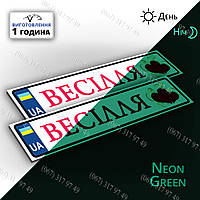Неонові номери на автомобіль весільні — світяться в темряві вночі-фосфорний метал розмір 520х110 мм
