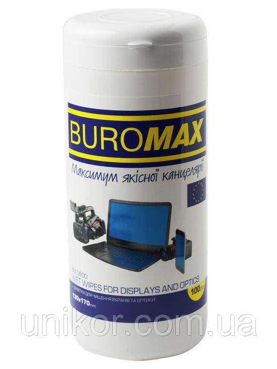 Серветки вологі для очищення TFT/PDA/LCD моніторів, бокс 100 шт. BuroMax