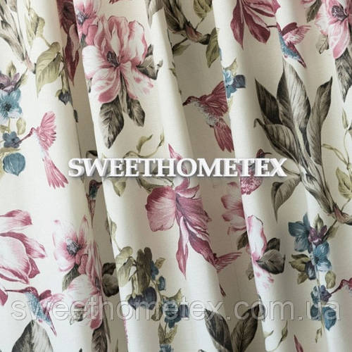 Ткань хлопковая для штор скатерти римских штор птицы цветы колибри фон ...