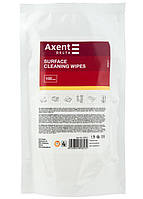 Серветки вологі для очищення, оргтехніки, запаска в пакеті 100 шт. AXENT