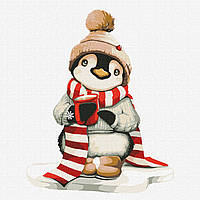Картина по номерам для детей 30х30 см. Пингвин Любимая зима. Идейка. КНО2390