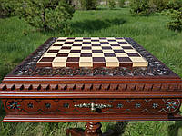 Эксклюзивная шахматная доска с резьбой по дереву с двумя ящиками для хранения шахматных фигур