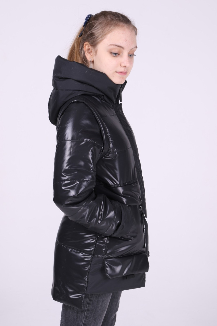 Демісезонна курточка жилетка для дівчинки Регіна (чорна) 134 розмір