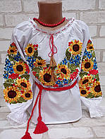 Блуза детская - вышиванка "Подсолнухи для панянки", 110-120 рост