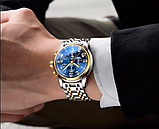 Гарний стрілковий чоловічий годинник, Класичний механічний чоловічий годинник із металевим браслетом, фото 3