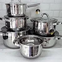 Набір кухонного посуду з неіржавкої сталі 12 предметів Edenberg EB-4013 Набір каструль для індукційної плити