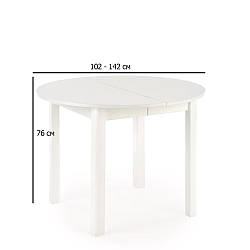 Круглий розсувний обідній стіл Halmar Ringo 102-142х76 см білий для кухні на чотирьох ніжках