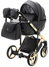 Дитяча коляска 2 в 1 Adamex Chantal Polar (Gold) кожа 100% C110 черный
